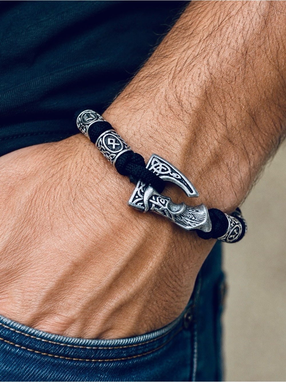 Stainless steel Norse Viking axe beads bracelet
